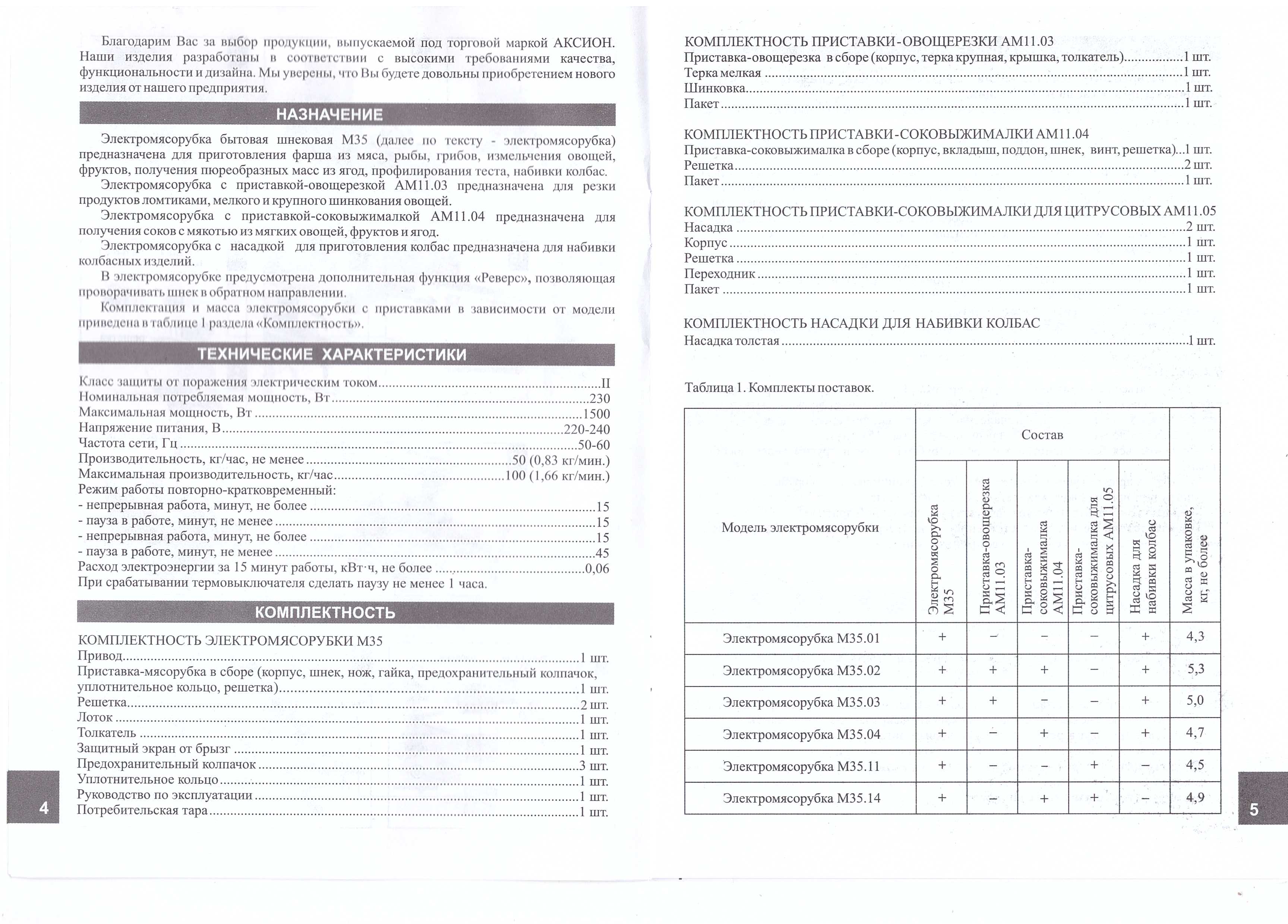 Мясорубка электрическая АКСИОН М35.01 230Вт, Россия